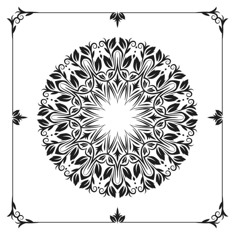 mandala de arte lineal, blanco y negro vector