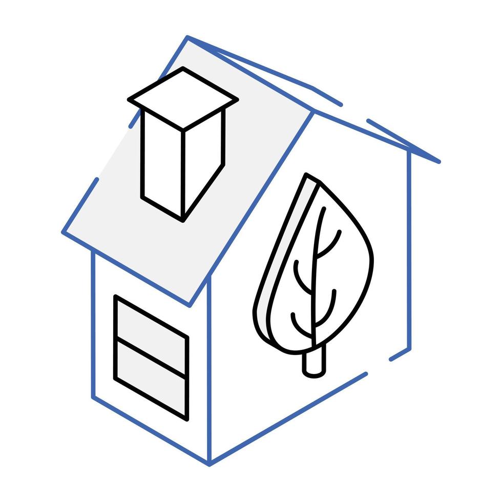 Modern eco house linear isometric vector