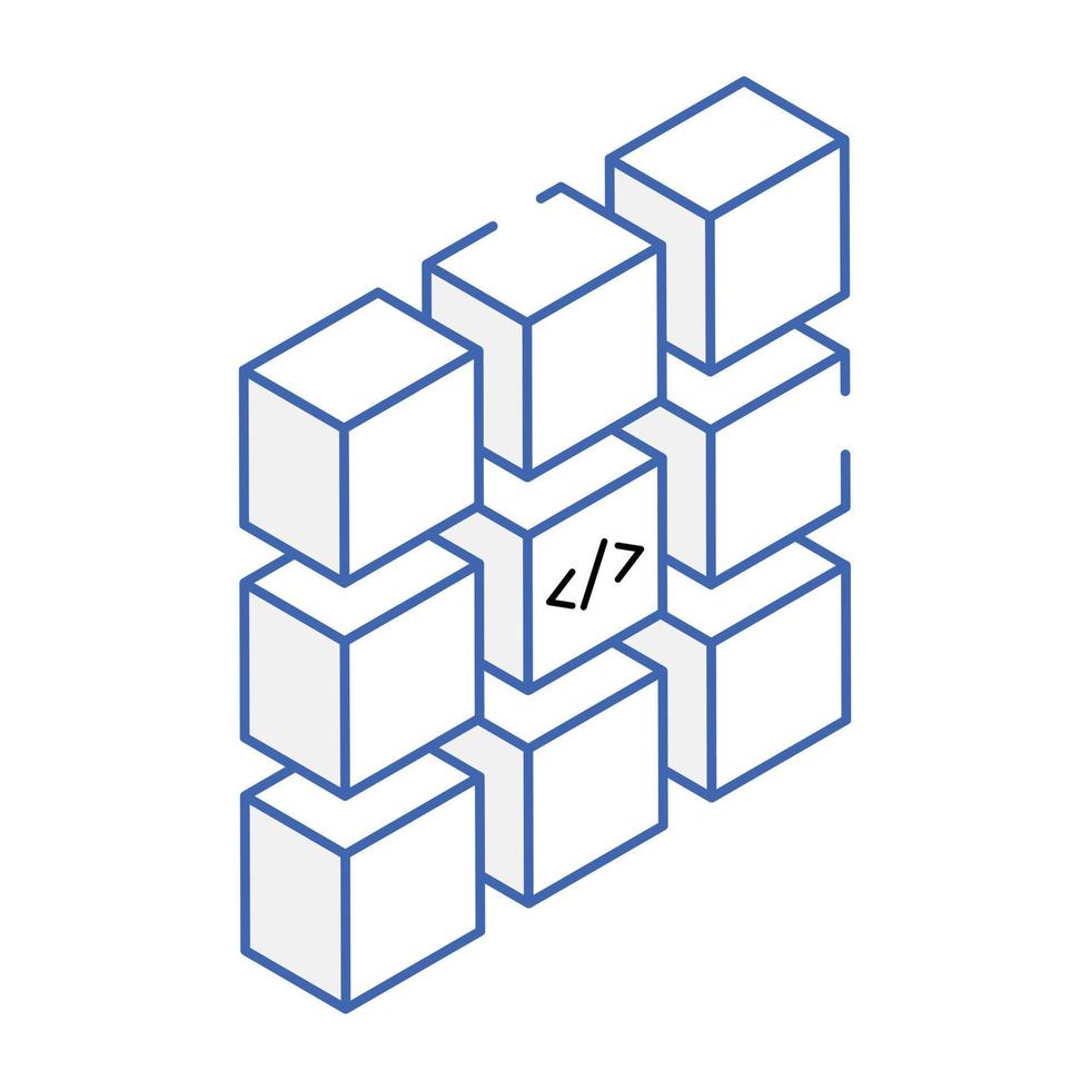 Programming over blocks, isometric icon download vector