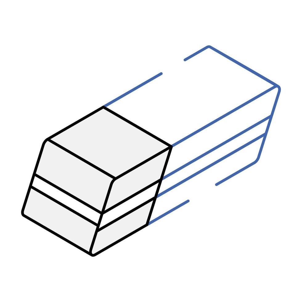 An outline isometric icon of eraser vector