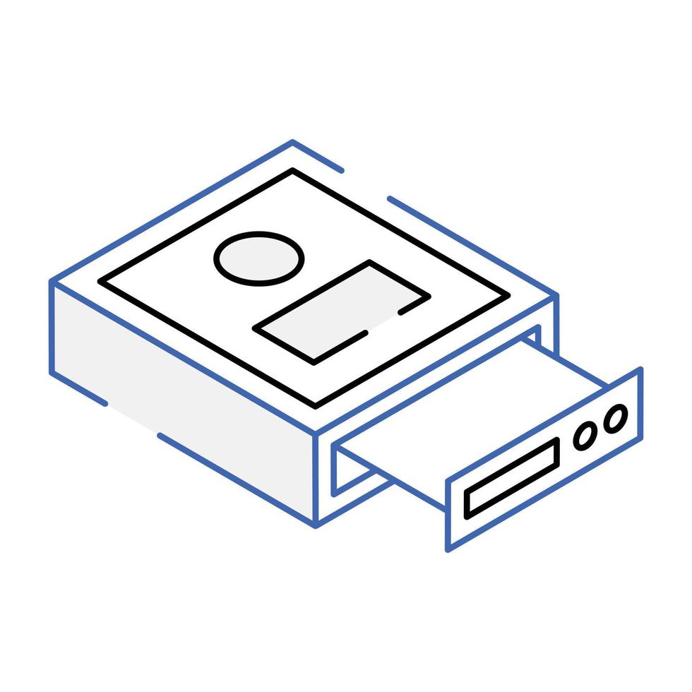 icono de cd rom en estilo isométrico de contorno vector