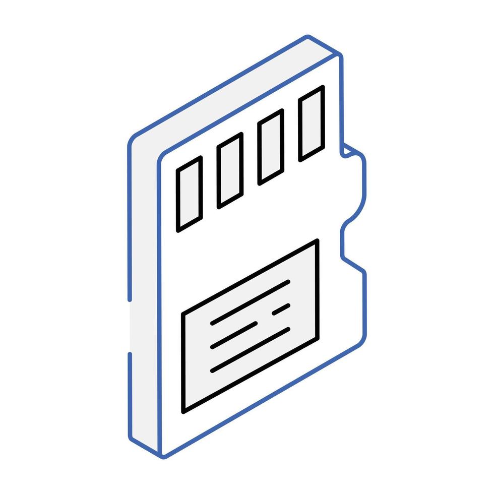 A handy isometric icon of memory card vector