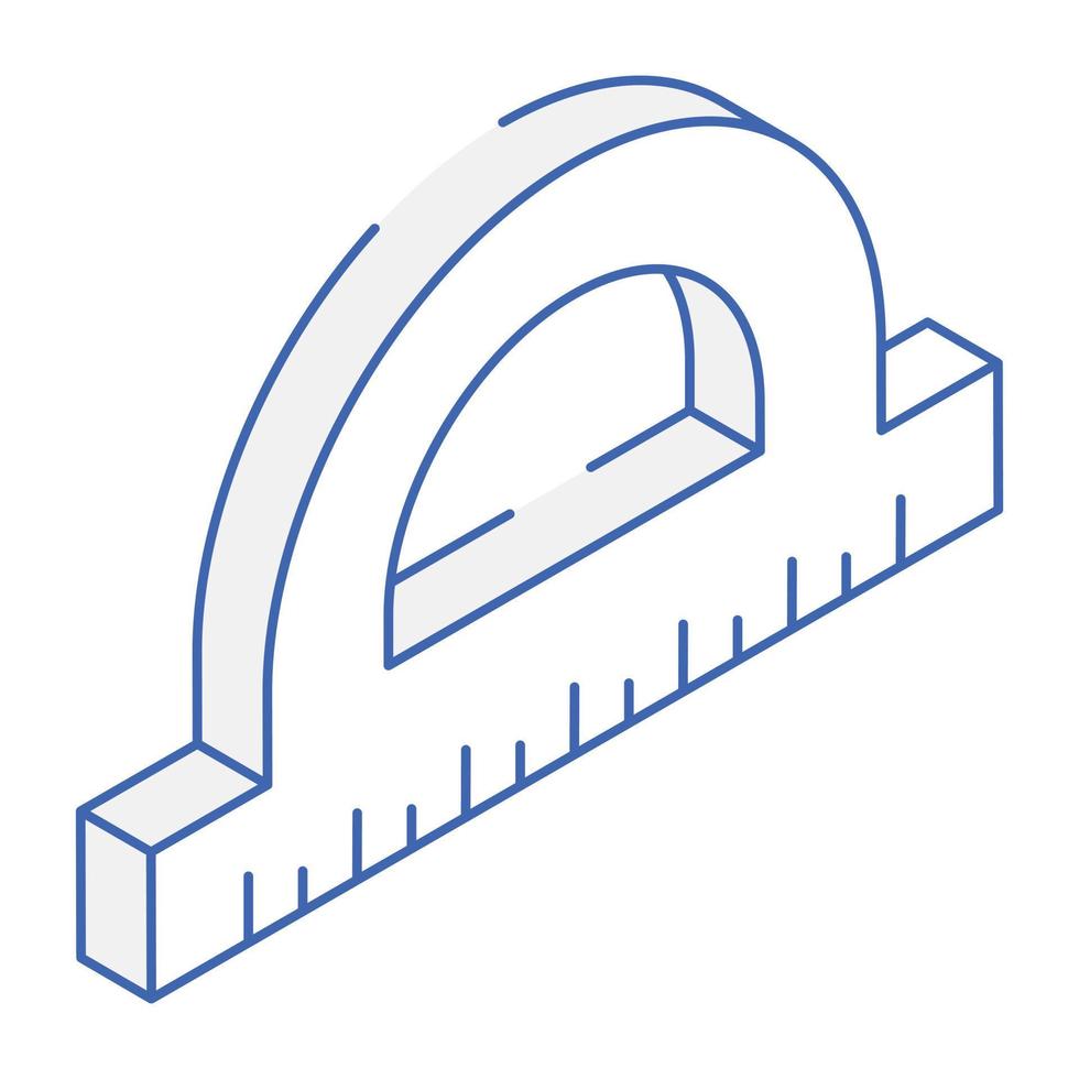 An outline isometric icon of protractor vector