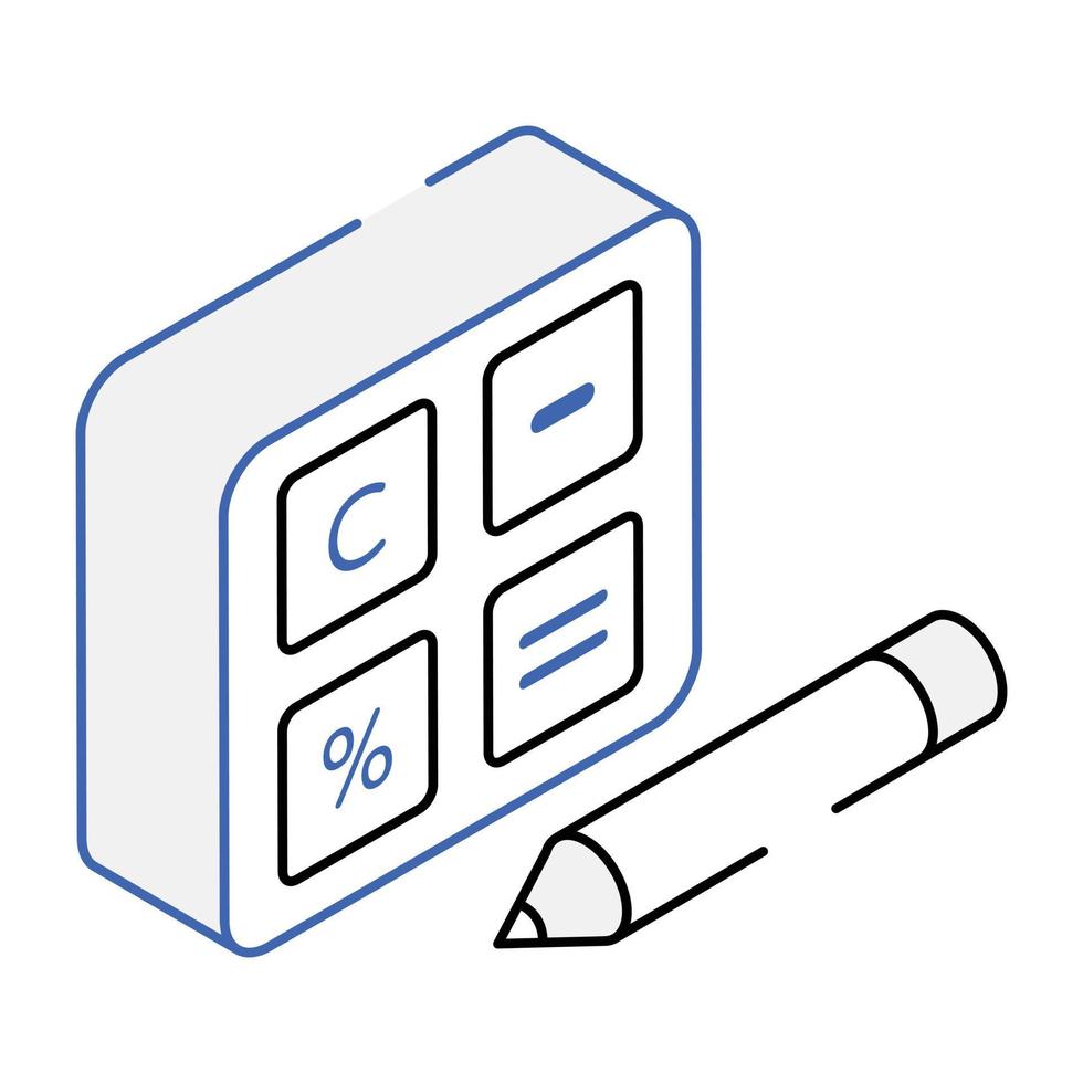 An outline isometric icon of calculator keys vector