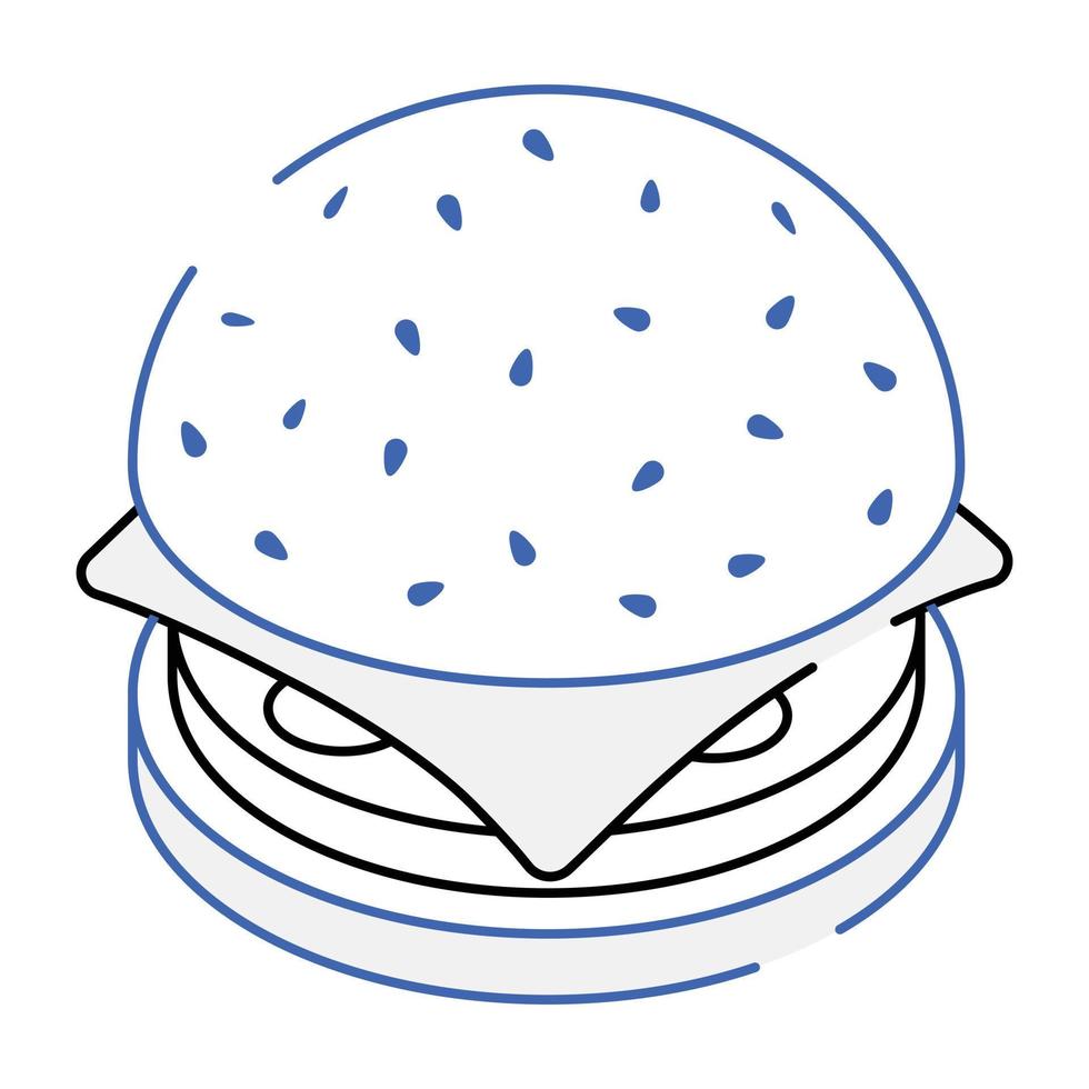 An outline isometric icon of burger vector