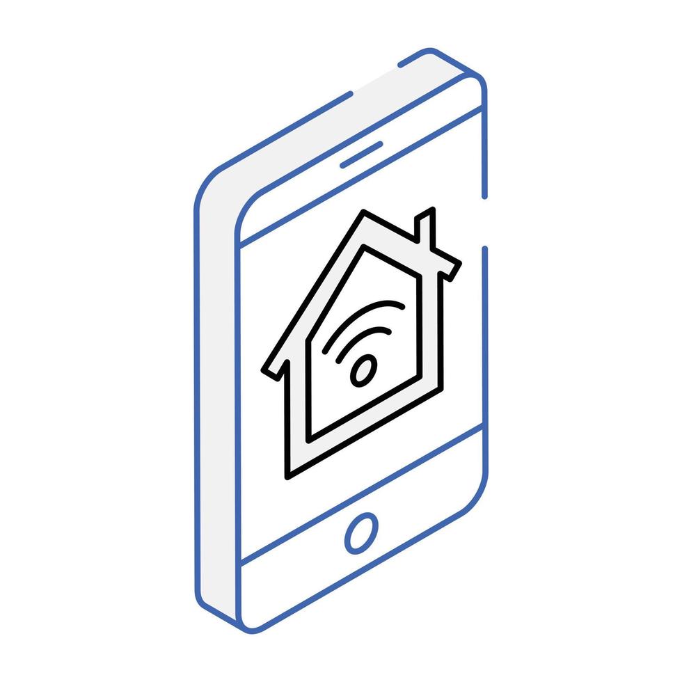 House inside a mobile, isometric style of smart app vector