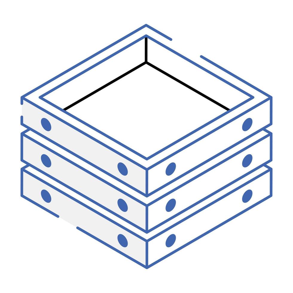 An editable isometric icon of farm crate vector