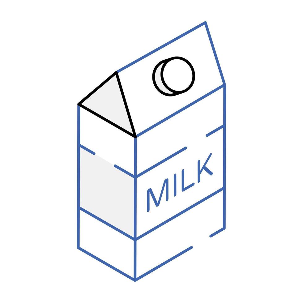 icono isométrico personalizable del paquete de leche vector