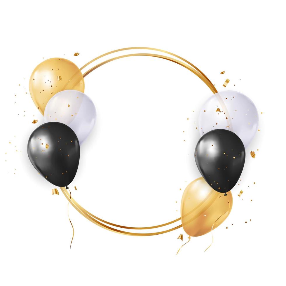 Party birthday glossy golden frame with balloons vector