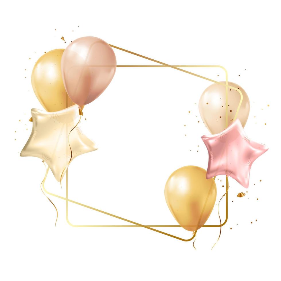 fiesta cumpleaños marco dorado brillante con globos vector