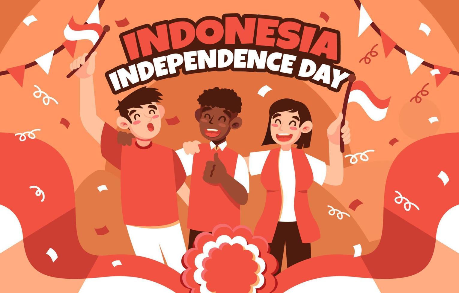celebra el día de la independencia de indonesia con amigos vector