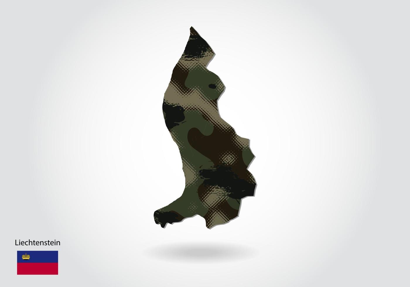 Liechtenstein map with camouflage pattern, Forest - green texture in map. Military concept for army, soldier and war. coat of arms, flag. vector