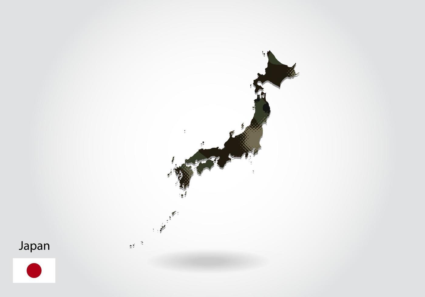 mapa de japón con patrón de camuflaje, bosque - textura verde en el mapa vector