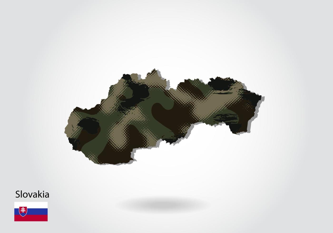 mapa de eslovaquia con patrón de camuflaje, bosque - textura verde en el mapa. concepto militar para ejército, soldado y guerra. escudo de armas, bandera. vector