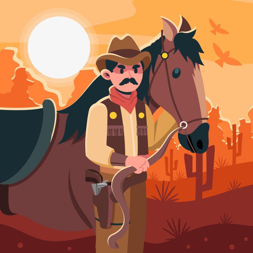 Cowboy and His Horse vector