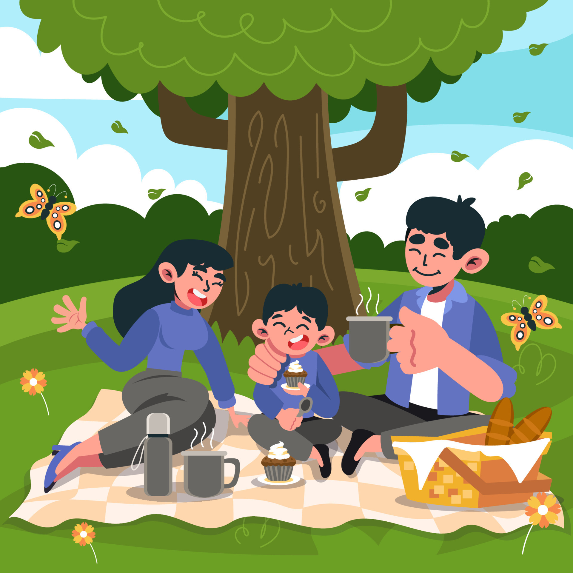Family Picnic Man, Woman And Girl In Nature Vector Stock Vector Image & Art  - Alamy