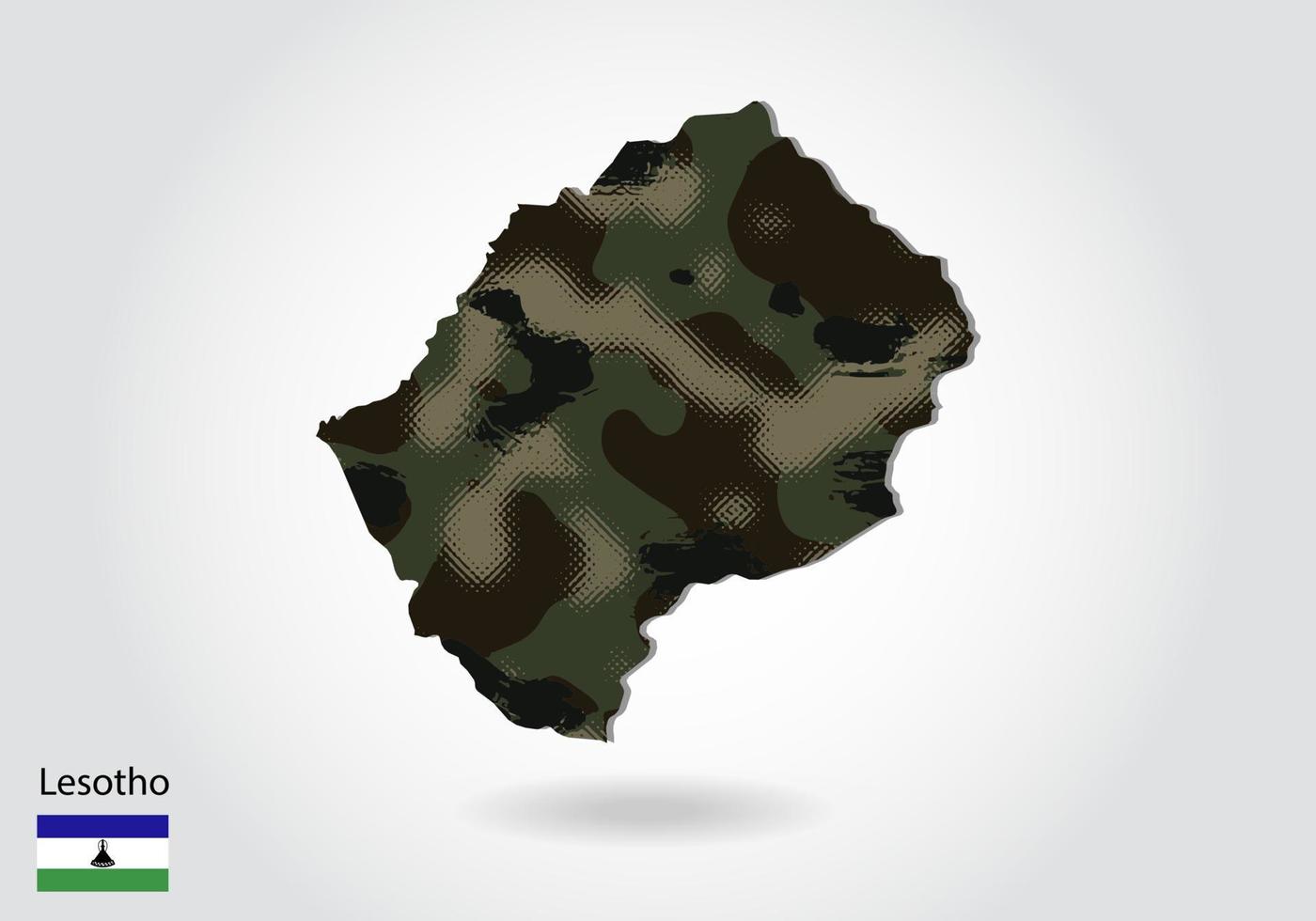 Lesotho map with camouflage pattern, Forest - green texture in map. Military concept for army, soldier and war. coat of arms, flag. vector