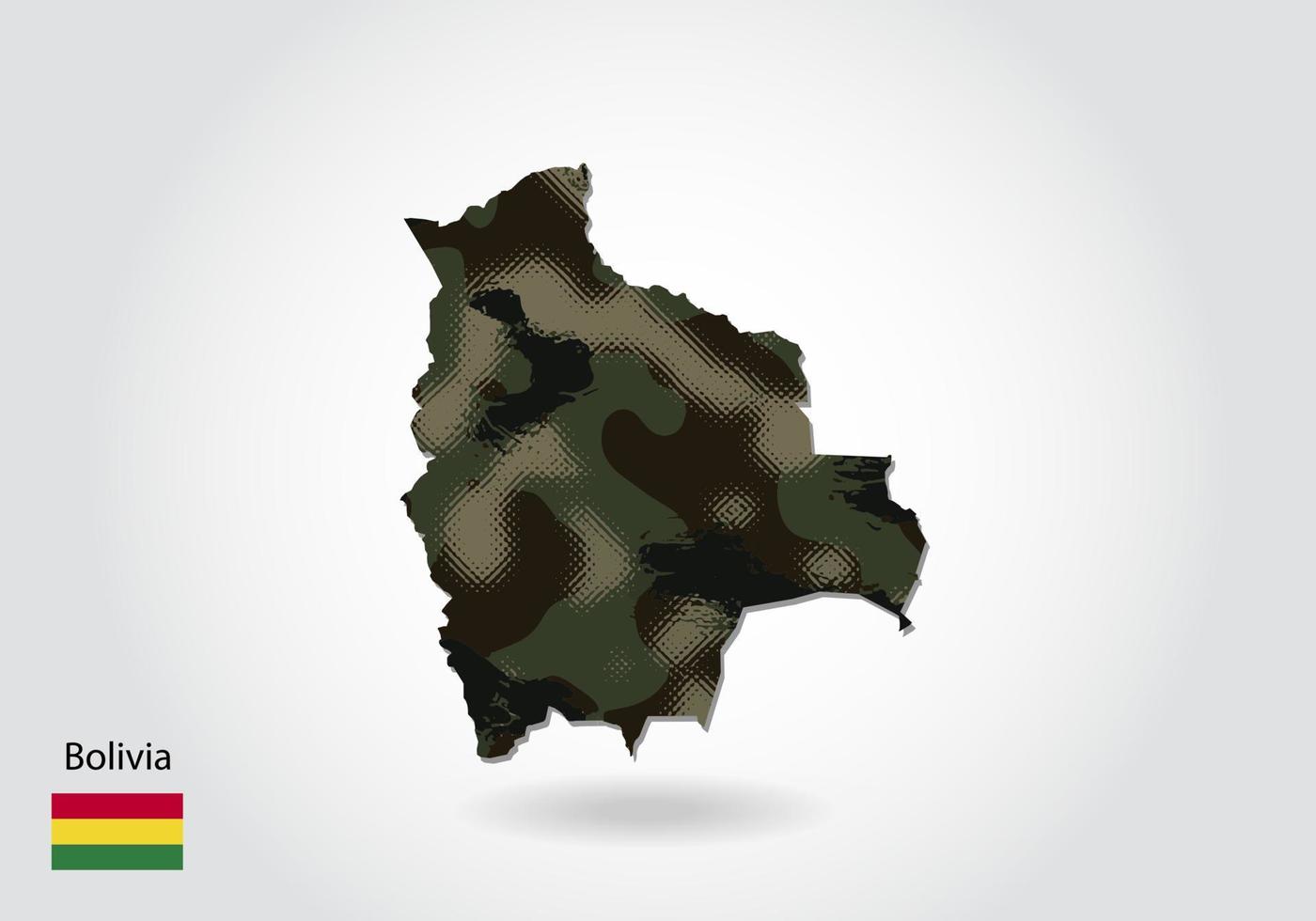 bolivia map with camouflage pattern, Forest  green texture in map. Military concept for army, soldier and war. coat of arms, flag. vector