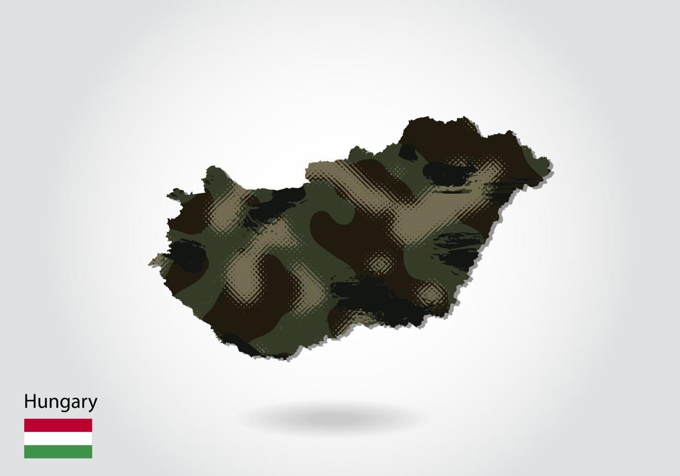 hungary map with camouflage pattern, Forest - green texture in m vector