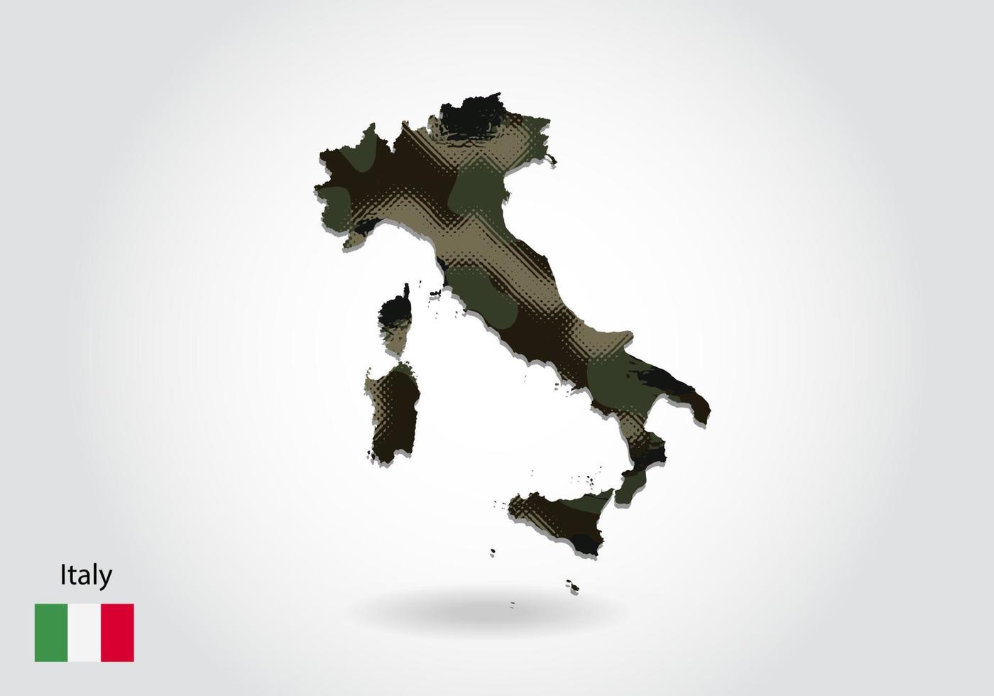 mapa de italia con patrón de camuflaje, bosque - textura verde en el mapa vector