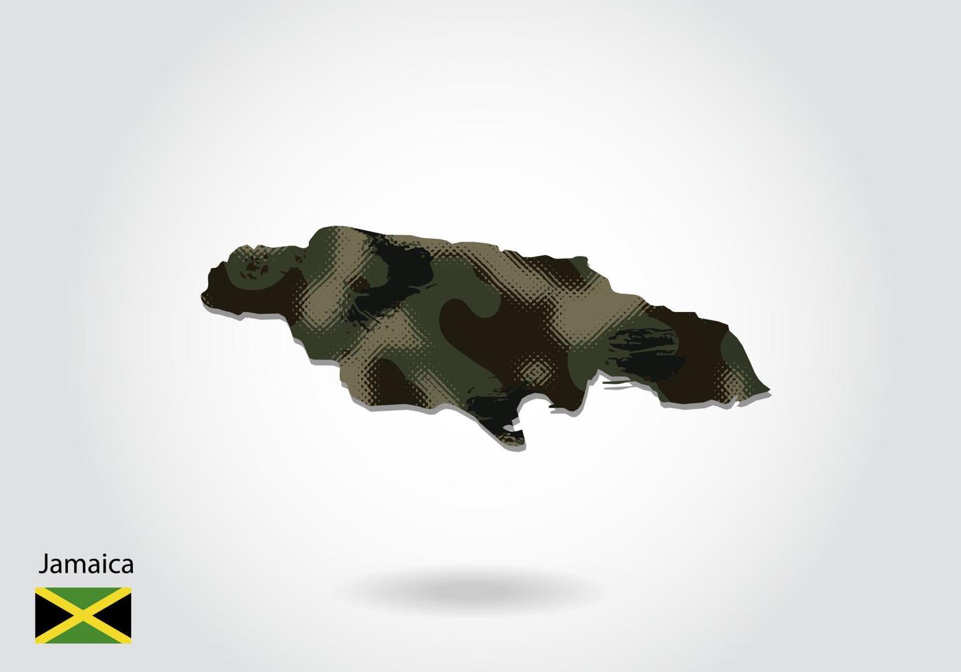 Jamaica map with camouflage pattern, Forest - green texture in m vector