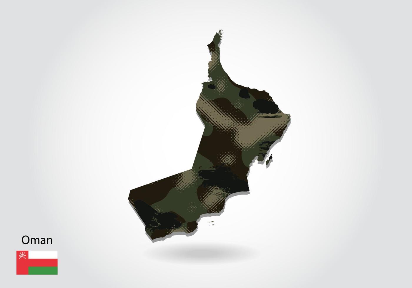 oman map with camouflage pattern, Forest - green texture in map. Military concept for army, soldier and war. coat of arms, flag. vector