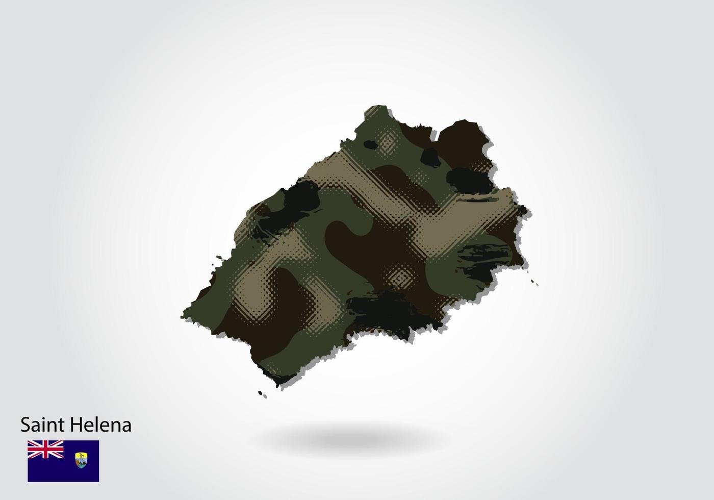 Saint Helena map with camouflage pattern, Forest - green texture in map. Military concept for army, soldier and war. coat of arms, flag. vector
