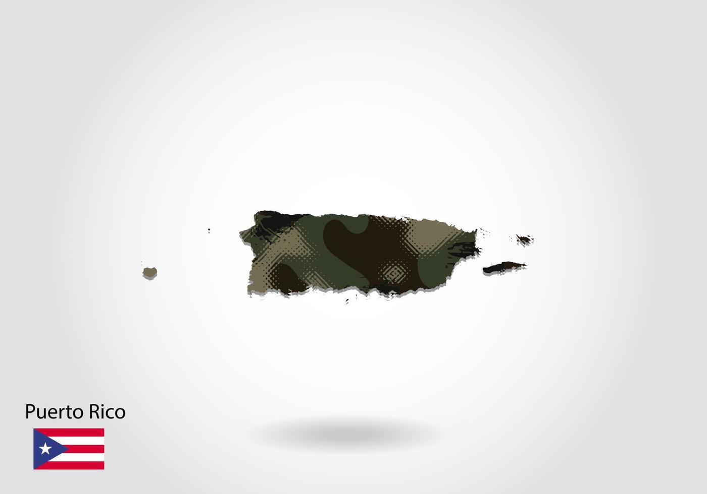 Puerto Rico map with camouflage pattern, Forest - green texture in map. Military concept for army, soldier and war. coat of arms, flag. vector