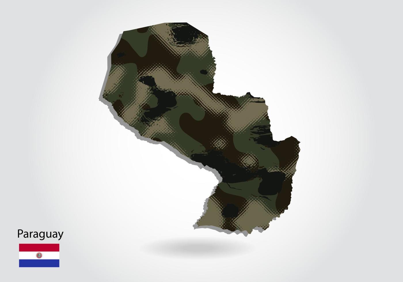 mapa de paraguay con patrón de camuflaje, bosque - textura verde en el mapa. concepto militar para ejército, soldado y guerra. escudo de armas, bandera. vector