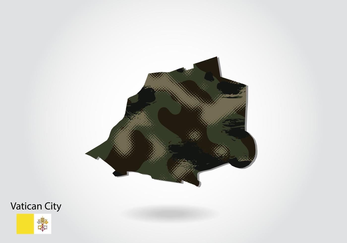 Vatican City map with camouflage pattern, Forest - green texture in map. Military concept for army, soldier and war. coat of arms, flag. vector
