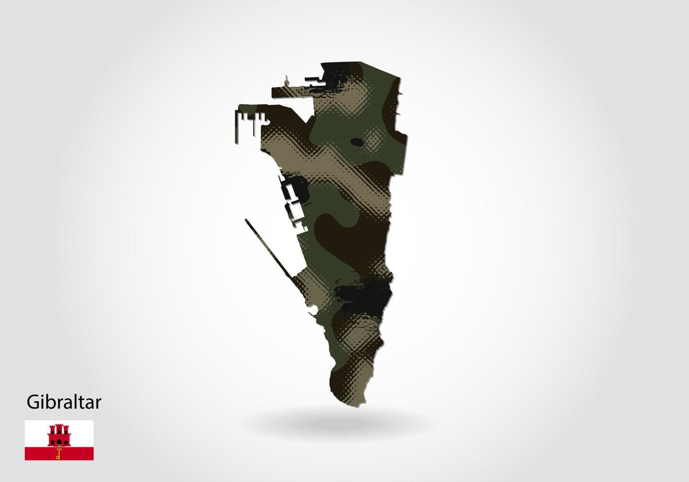 gibraltar map with camouflage pattern, Forest - green texture in vector