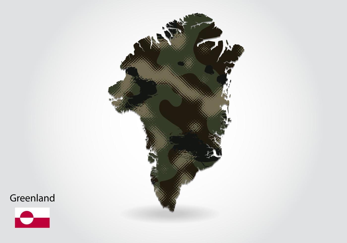 greenland map with camouflage pattern, Forest - green texture in vector
