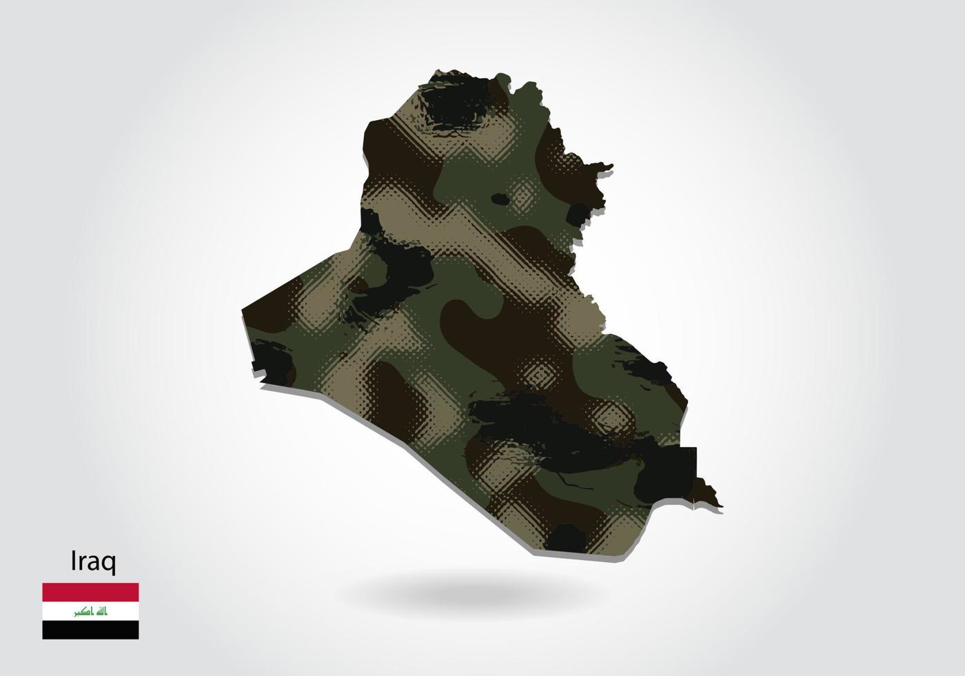 mapa de irak con patrón de camuflaje, bosque - textura verde en el mapa. vector