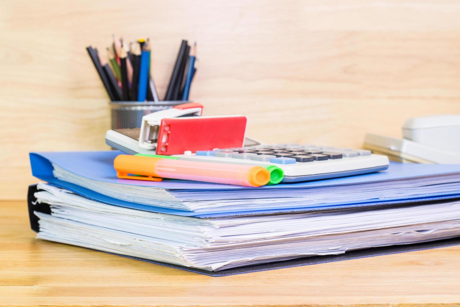 file folder and Stack of business report paper file on the table photo