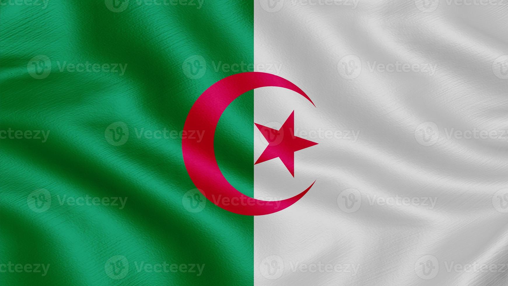 Flag of Algeria. Realistic waving flag 3D render illustration with highly detailed fabric texture. photo