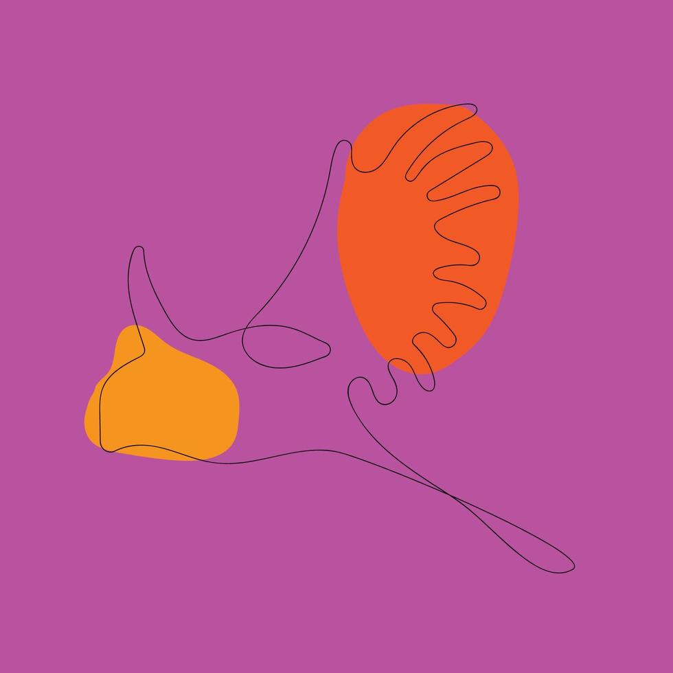 single line drawing, dinosaur head on purple background isolated vector