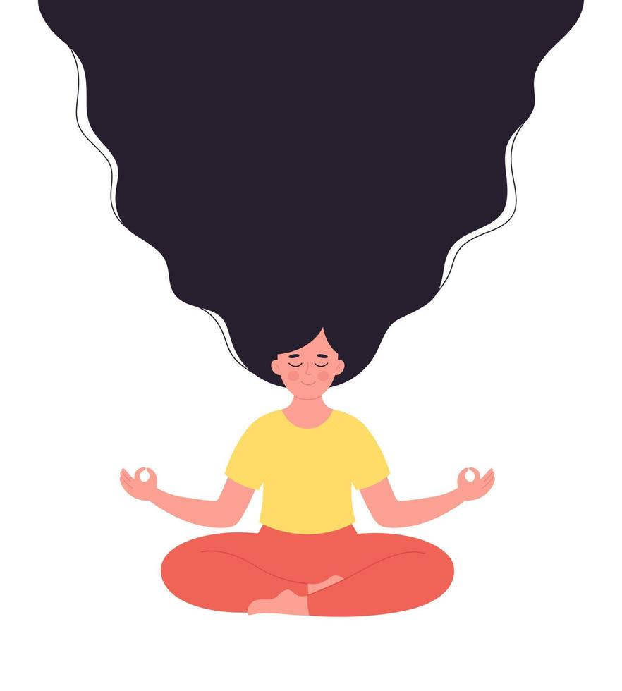 Woman meditating in lotus pose. Healthy lifestyle, yoga, relax, breathing exercise. vector