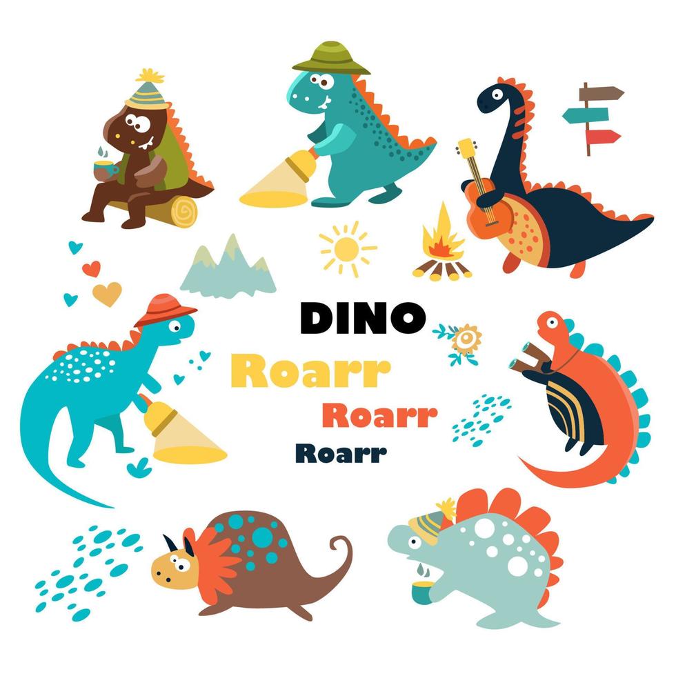 lindos dinosaurios. dibujos animados. colocar. vector plano