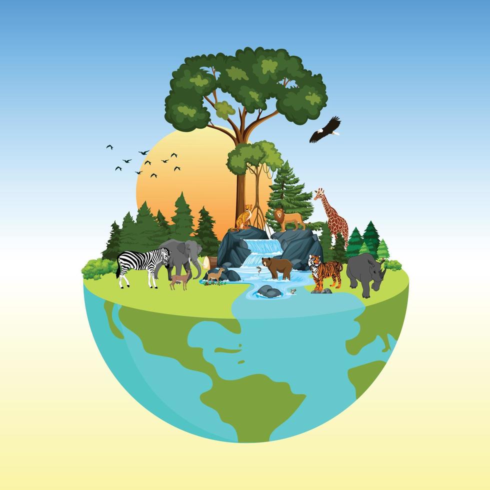 The life cycle of forest animals. world wildlife by Animal on earth,  wildlife concept, environment day, World Habitat wildlife day, world day of  endangered species, world Forest and biodiversity. 7455816 Vector Art