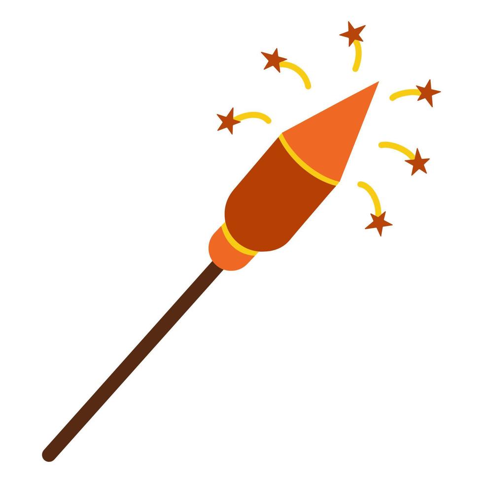 Vector illustration of a red firecracker on a stick. Hand-drawn firecracker. The isolated object on a white background. Flat cartoon style