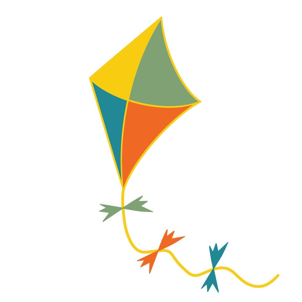 Vector kite icon. Multicolored children's toy in a flat style. The isolated object on a white background.