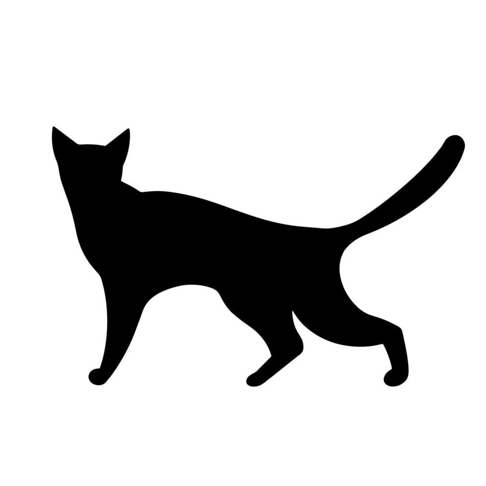 Vector icon silhouette of a black cat. The pet is walking. Isolated illustration on white background