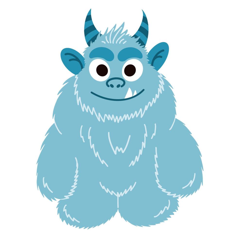 Yeti cartoon character. Bigfoot vector illustration isolated on white background. Blue monster baby illustration