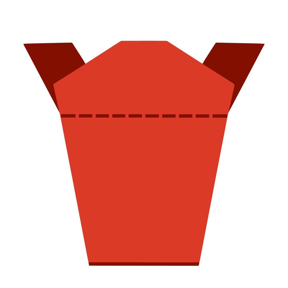 Vector food delivery box. Isolated icon on white background. Red box for the delivery of Asian food noodles or rice. Flat style, simple illustration