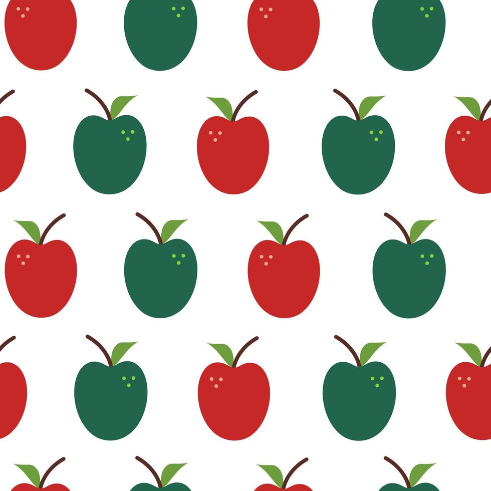 patrón transparente de vector con manzanas. las manzanas rojas y verdes están espaciadas uniformemente. estilo plano, hermoso fondo de verano con frutas