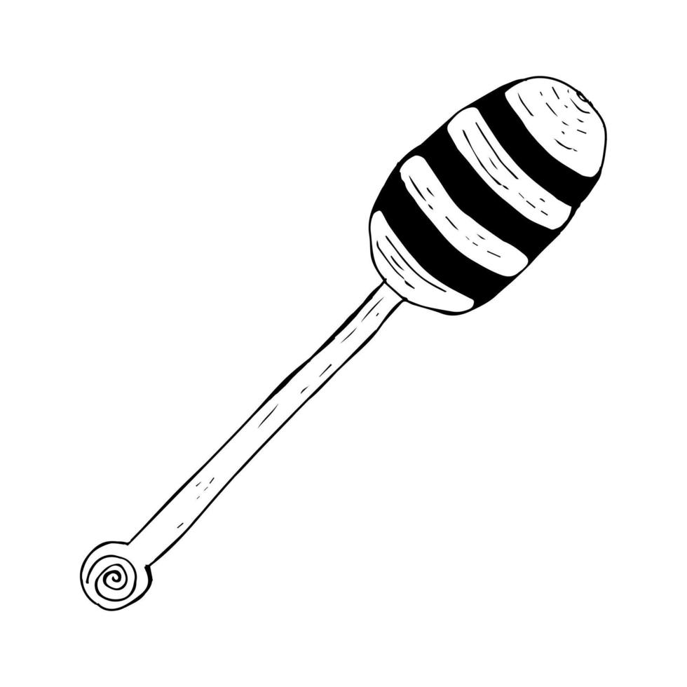 icono de cuchara de miel vectorial. ilustración aislada de palo de abeja de miel sobre fondo blanco. ilustración dibujada a mano simple, estilo garabato. contorno negro, silueta vector