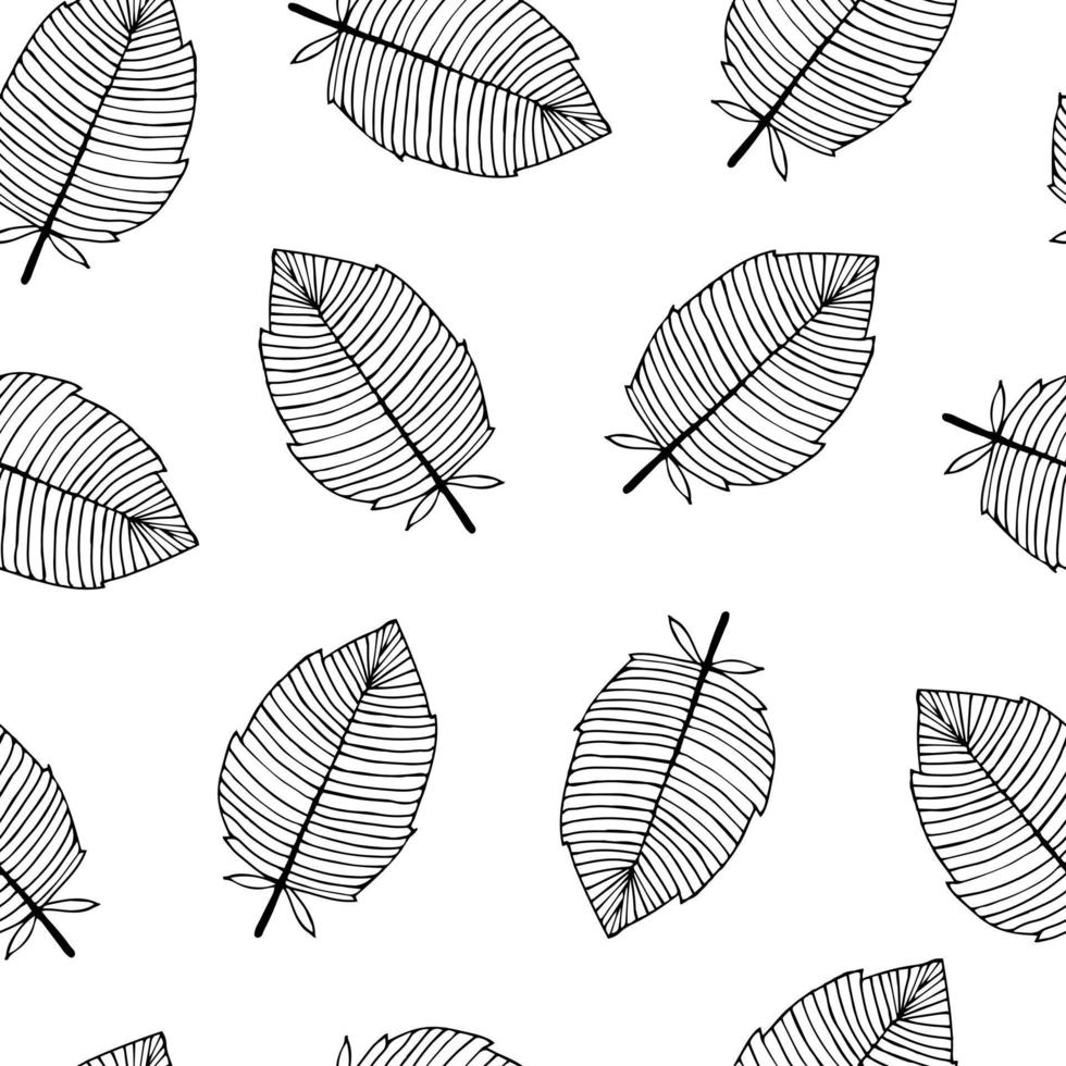 Cute seamless vector pattern with leaves. Abstract print with leaves on a white background. Stylish botanical ornament for textiles and packaging. Black doodle, stroke