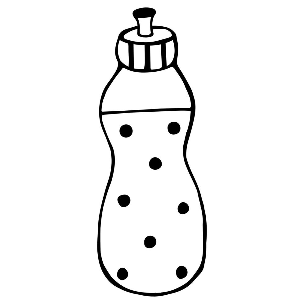 Vector water bottle icon. Drinking bottle with a neck. Isolated illustration on a white background. Doodle, flat style. Drawn by hand, outline of a bottle
