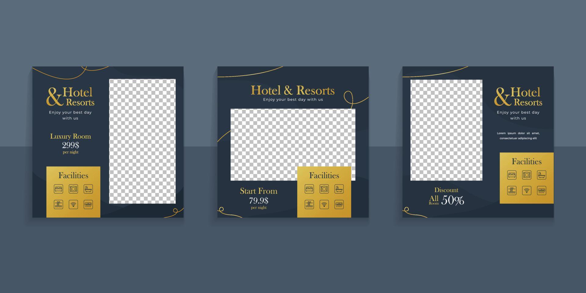 Hotel And Resort Social Media Post Template vector