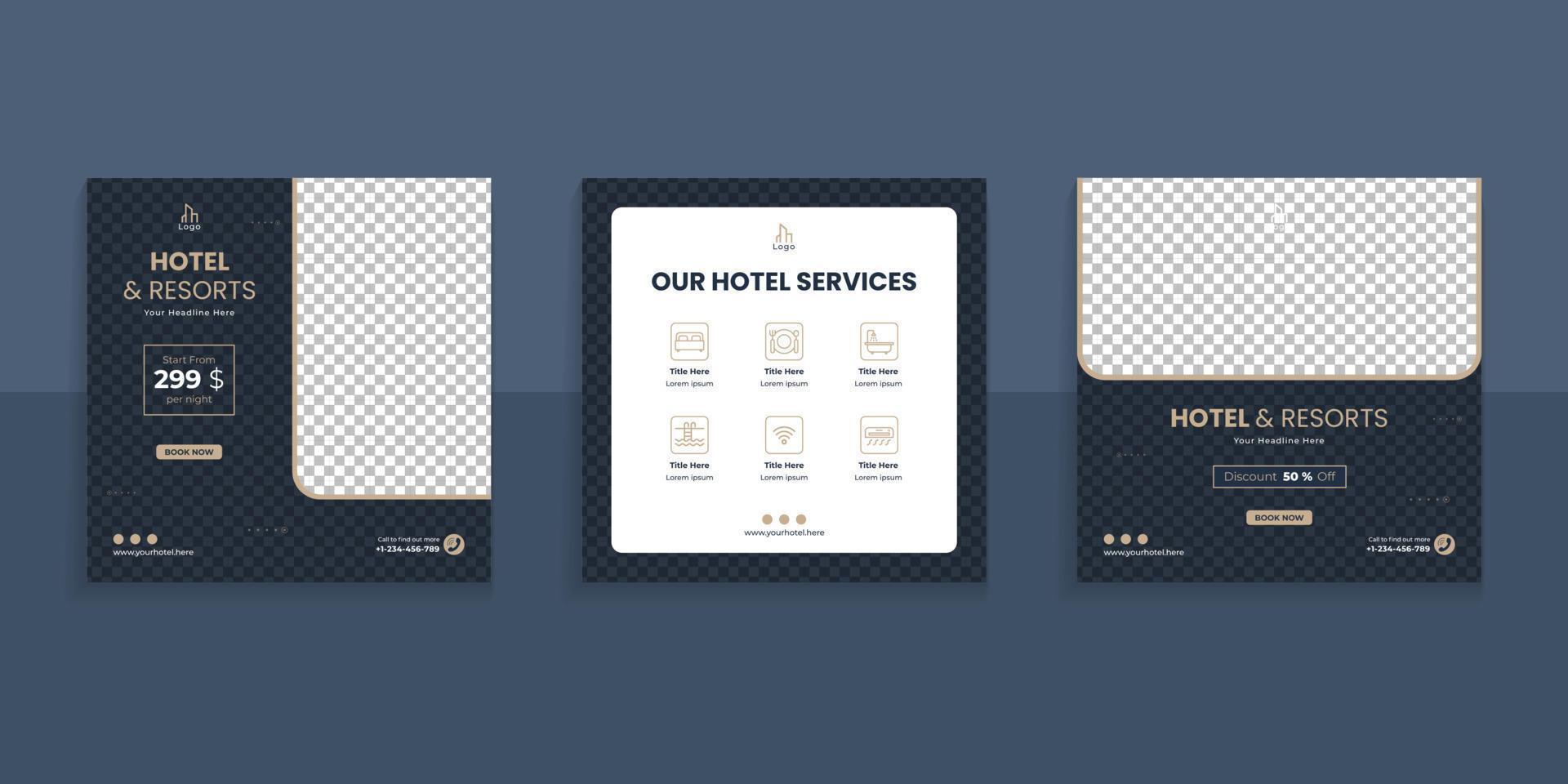 Hotel And Resort Social Media Post Template vector